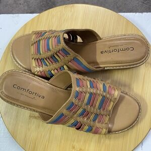 Comfortiva Womens Tan/multi Leather Open Toe Casual Mule Sandals Size‎ 8M